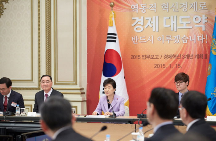 박근혜 대통령은 15일 정부업무보고에서 창조경제 활성화 방안 등을 강조했다.