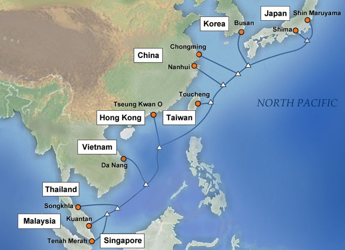 동아시아 10개국을 잇는 APG 해저 광케이블.