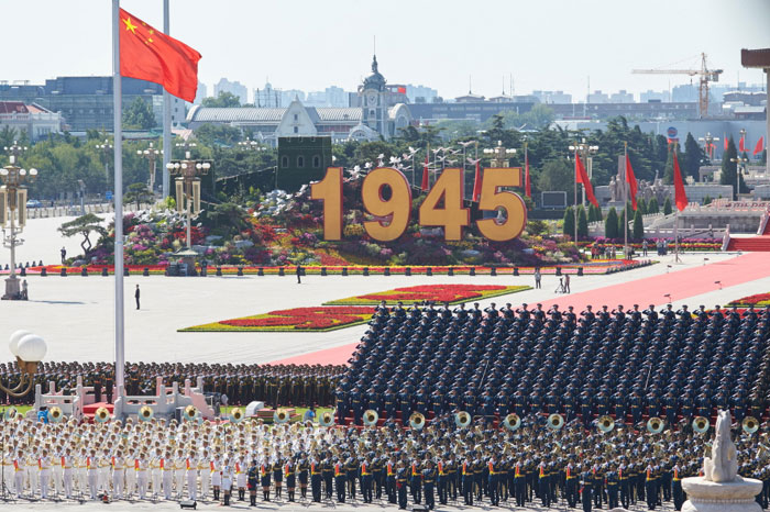 베이징 텐안먼 광장에서 3일 열린 '중국인민의 항일전쟁 승리 및 세계 반파시스트 전쟁 승리 70주년' 전승절' 열병식.