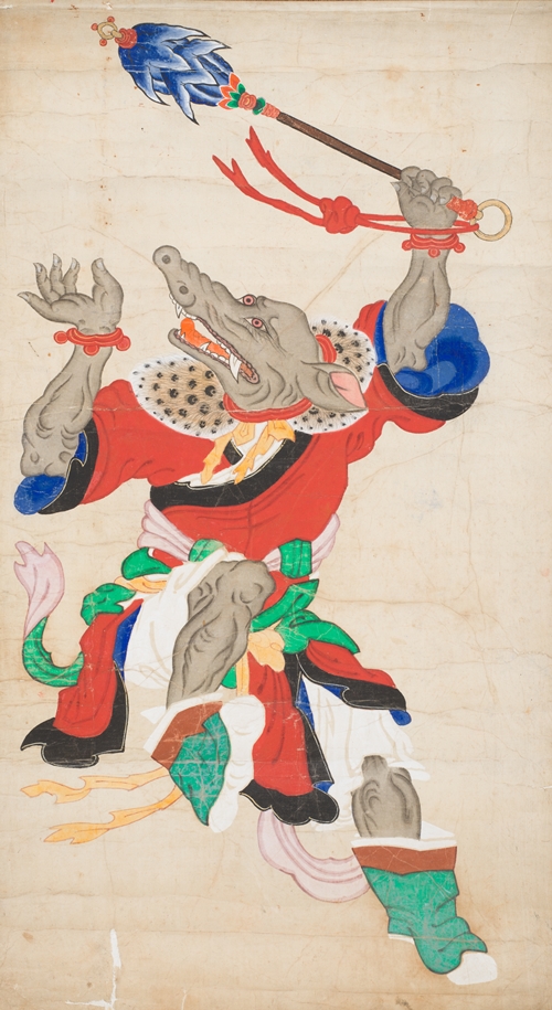 悪い気運を防ぐ豚の神が描かれた仏教絵画