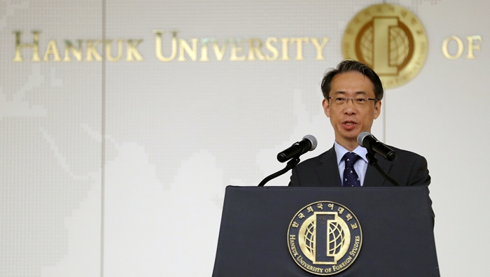 第１９回ＩＴＲＩ国際学術大会で祝辞を述べる金泰勳海外文化弘報院長＝１２日、ソウル