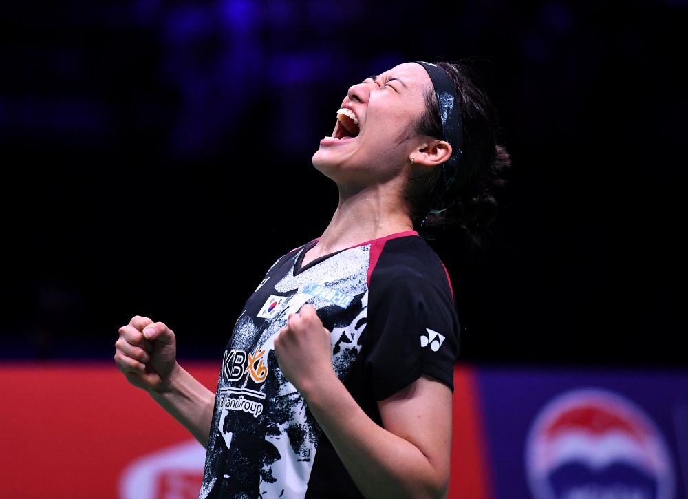 ２０２３年世界バドミントン連盟（ＢＷＦ）世界選手権女子のシングルスで優勝したバドミントン国家代表のアン・セヨン選手＝２７日（現地時間）、デンマーク・コペンハーゲン、聯合ニュース