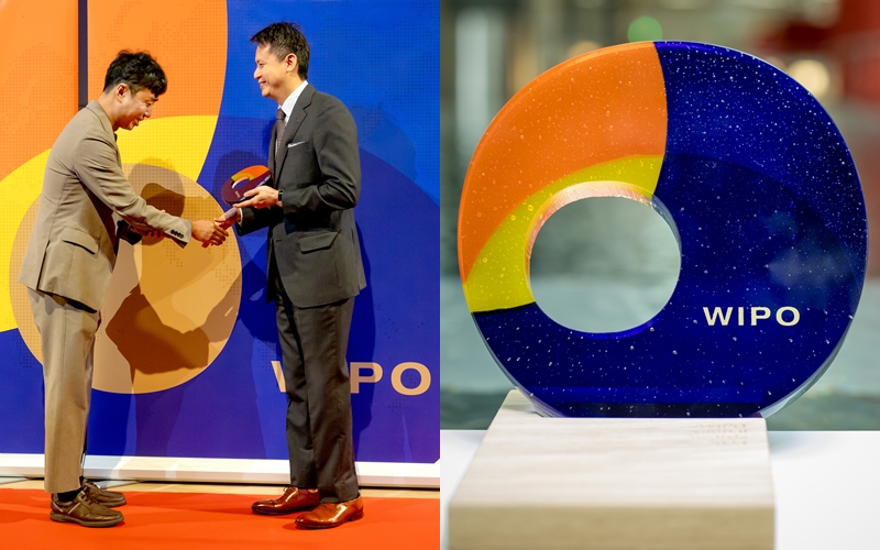 ＷＩＰＯ本部で開催された「グローバル・アワード２０２４」の授賞式に参加したエイトテックのパク・テヒョン代表（左）＝７月１２日（現地時間）、スイス