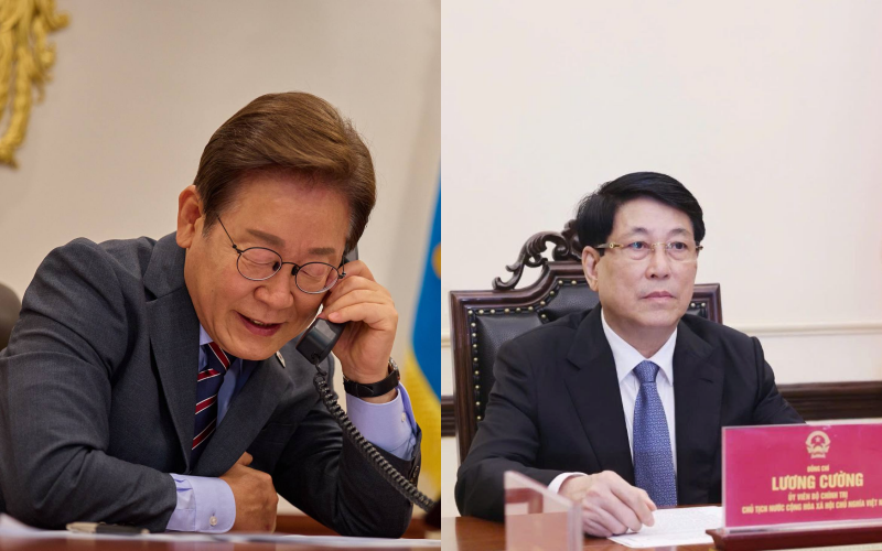イ・ジェミョン大統領（左）とベトナムのルオン・クオン国家主席＝イ・ジェミョン大統領Ｘ