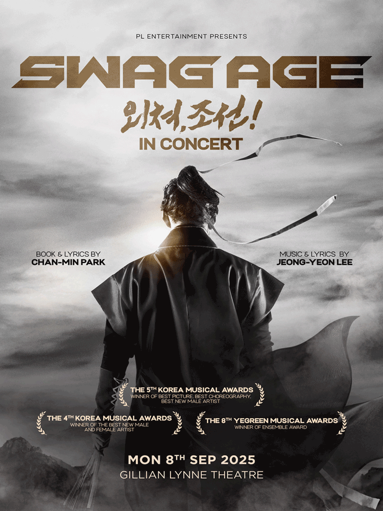 ウェストエンドにあるギリアン・リン劇場で行われたコンサート「SWAG AGE IN CONCERT」のポスター＝昨年９月８日（現地時間）、英国ロンドン、ＰＬエンターテインメント