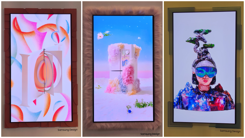 サムスン電子のＯＬＥＤテレビ「ＳＨ９５」。韓国の作家の作品をあしらったカスタムフレームを採用し、一般的なテレビとは異なる、芸術作品のような仕上がりとなっている＝グエン・ティタイ・ウィン