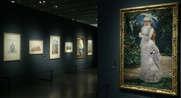 (위) 피에르 오귀스트 르누아르(Pierre Auguste Renoir)의 '조스 베르넹 젠 부인과 아들 앙리'(Madame Josee Bernheim-Jeune et son fils Henry), (아래) 앙리 제르벡스(Henri Gervex)의 '발테스 드라 비뉴(Mme Valtesse de la Bigne) 부인' 등의 작품들이 ‘아름다운 시절’(벨 에포크)이라 불리던 당시 파리의 분위기를 잘 보여준다. (사진: 전한)