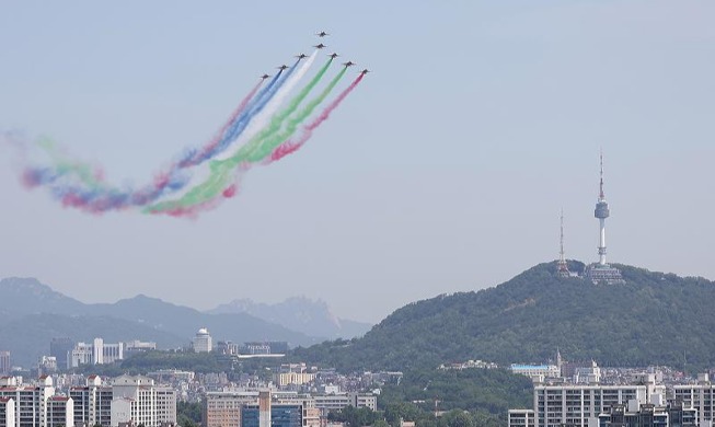 ソウル上空を飛ぶ「ブラックイーグルス」特殊飛行チーム