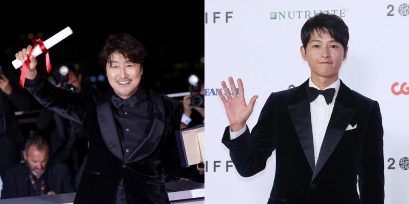 俳優のソン・ガンホ（左）、ソン・ジュンギ＝聯合ニュース