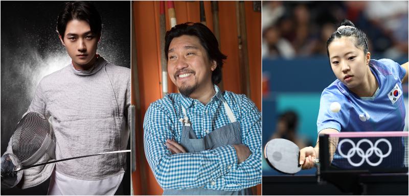 （左から）オ・サンウク選手、エドワード・リーシェフ、シン・ユビン選手＝韓国イメージコミュニケーション研究院
