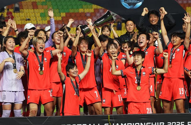 「２０２５東アジアサッカー連盟Ｅ－１チャンピオンシップ」女子部の最後の試合で、韓国が台湾を２対０で破り、勝利を収めた＝聯合ニュース