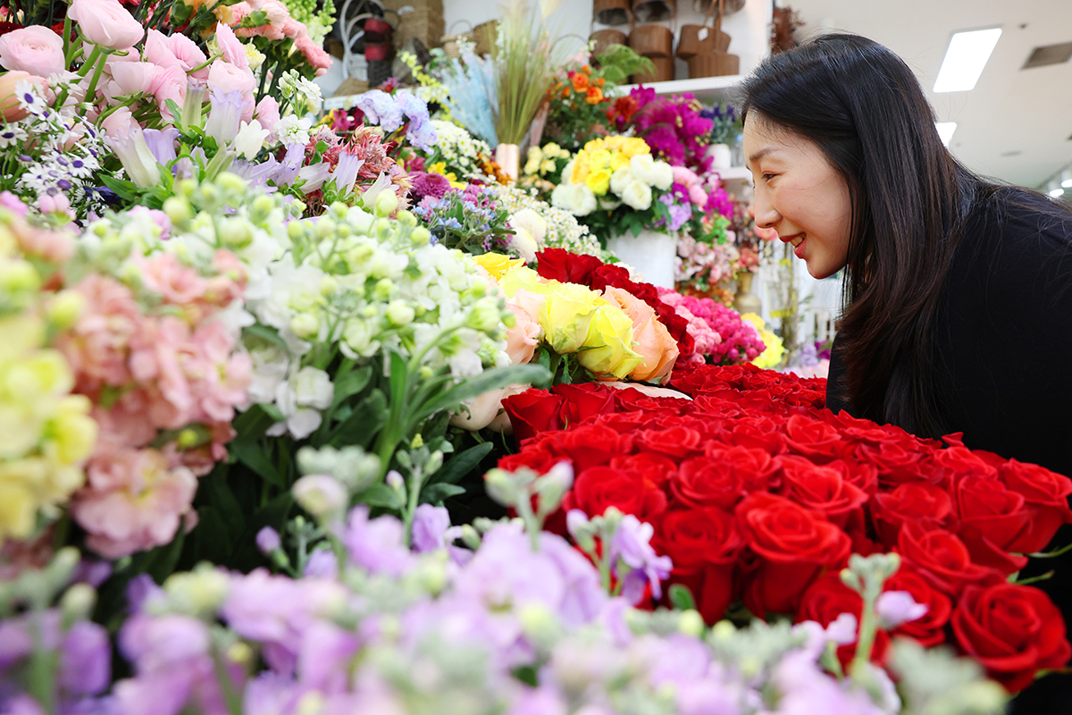 全国的に氷点下となった９日、ソウルの良才（ヤンジェ）花市場で、鮮やかに咲く花々を楽しむ市民の姿が見られた。韓国最大の花卉流通拠点は、外の寒さを忘れるほど色とりどりの花にあふれ、真冬でも春の気配を伝えている。